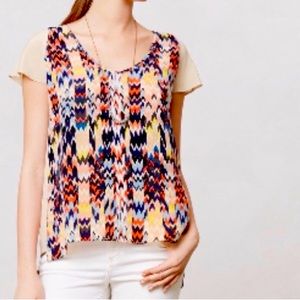Anthropologie Maeve Grafica Silk Chevron Stripes Blouse Top Size Small